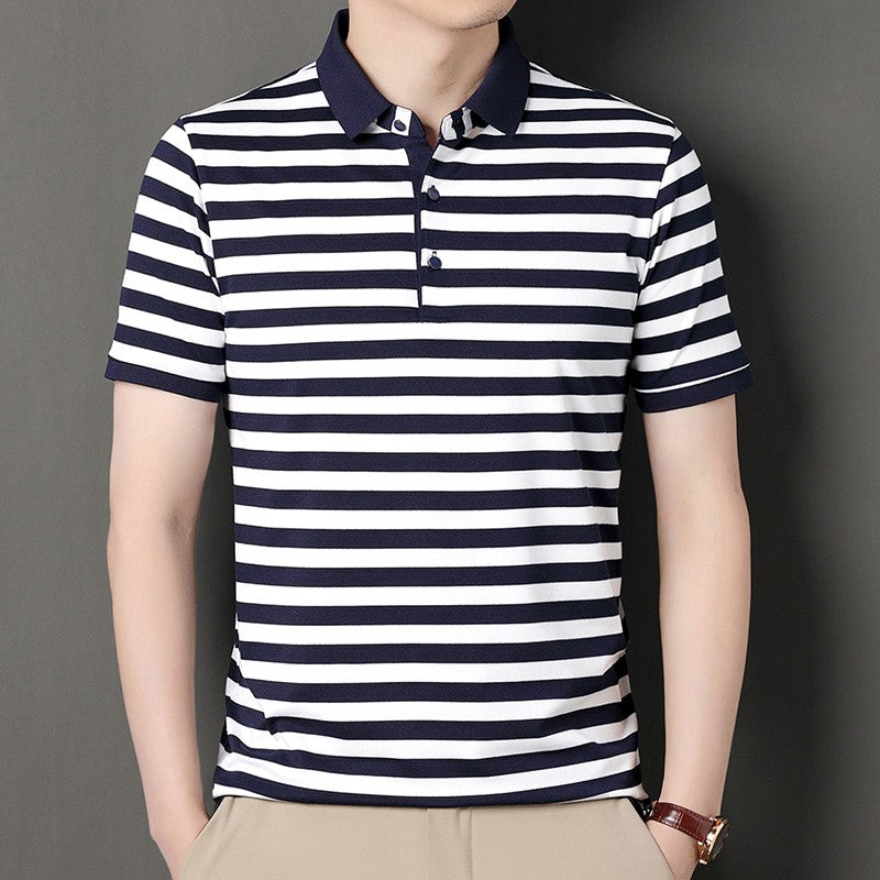 2024 Men's New Striped Cotton Business Casual Short sleeved POLO Shirt Fashion Short sleeved Comfortable and Breathable Top
