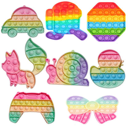1-5PCS Rainbow Silicone Decompression Toys Cute Styles Bubble Finger Game Stress Relief Squeeze Sensory Toys Fun Party Favors