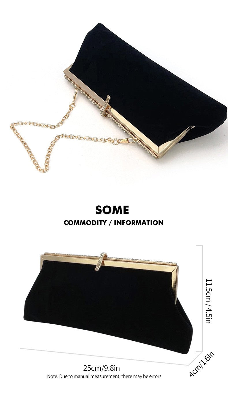 Autumn Winter Luxury Silk Velvet Clutch with Rhinestone Decoration for Formal Events Evening Party Women's Bag