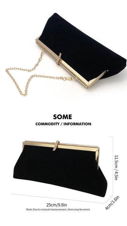 Autumn Winter Luxury Silk Velvet Clutch with Rhinestone Decoration for Formal Events Evening Party Women's Bag