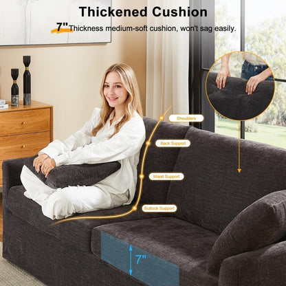 85" Chenille Sofa Couches for Living Room, 3 Seater Sofa with 2 Pillows, Modern Couches Tool-Free Setup, Comfy Oversized