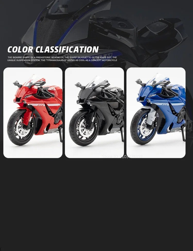 1:12 R1M R1 Modelo de Moto Brinquedos Liga Fundida Motocicletas em Miniatura Som Luz Amortecimento Simulação Motocicletas Presentes