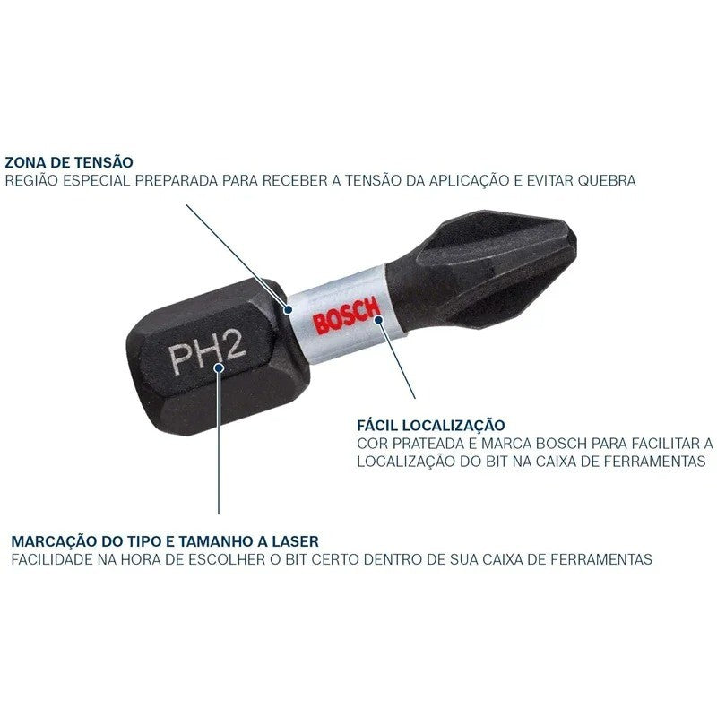 BOSCH 2608522323 Jogo de Pontas de Parafusadeira PH1 PH2 PH3 PZ2 PZ3 25mm, Conjunto de 8 Peças, Conjunto de Pontas Cruzadas, Acessórios para Ferramentas Elétricas