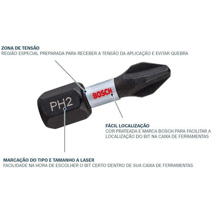 BOSCH 2608522323 Jogo de Pontas de Parafusadeira PH1 PH2 PH3 PZ2 PZ3 25mm, Conjunto de 8 Peças, Conjunto de Pontas Cruzadas, Acessórios para Ferramentas Elétricas