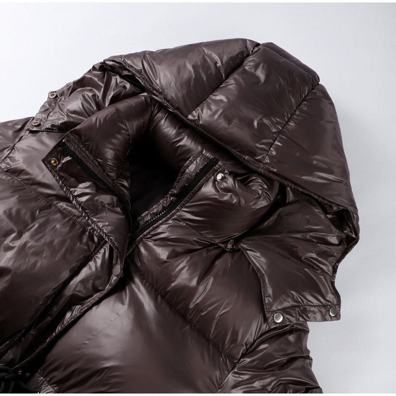 Glossy Shiny Women 's Down Jackets Vintage Hooded Zipper Puffer Full Sleeve Jackets For Woman 2025 Woman Winter Coats Outwears