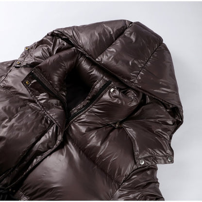 Glossy Shiny Women 's Down Jackets Vintage Hooded Zipper Puffer Full Sleeve Jackets For Woman 2025 Woman Winter Coats Outwears