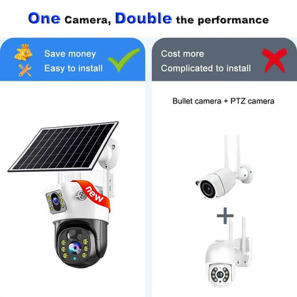 10X Zoom 4G SIM Solar Camera Dual Lens Outdoor Waterproof WiFi Solar IP Security Protect PIR Human Detection CCTV Cameras V380