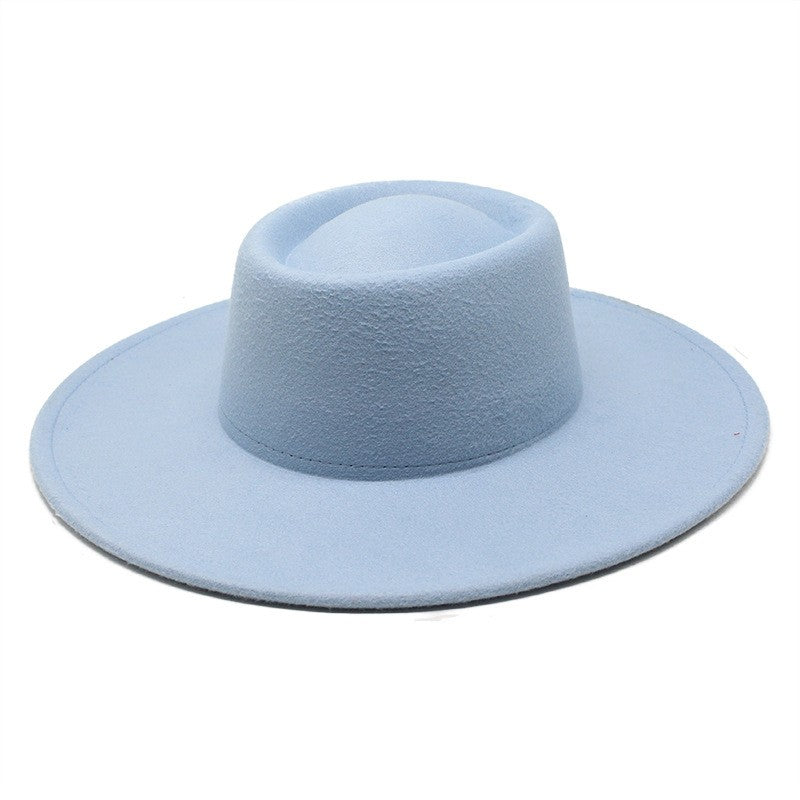 Classic British Style 9.5CM Big Wide Brim Fedora Hat For Women Fashion Autumn Winter Felt Church Hats Wedding Dress Jazz Cap