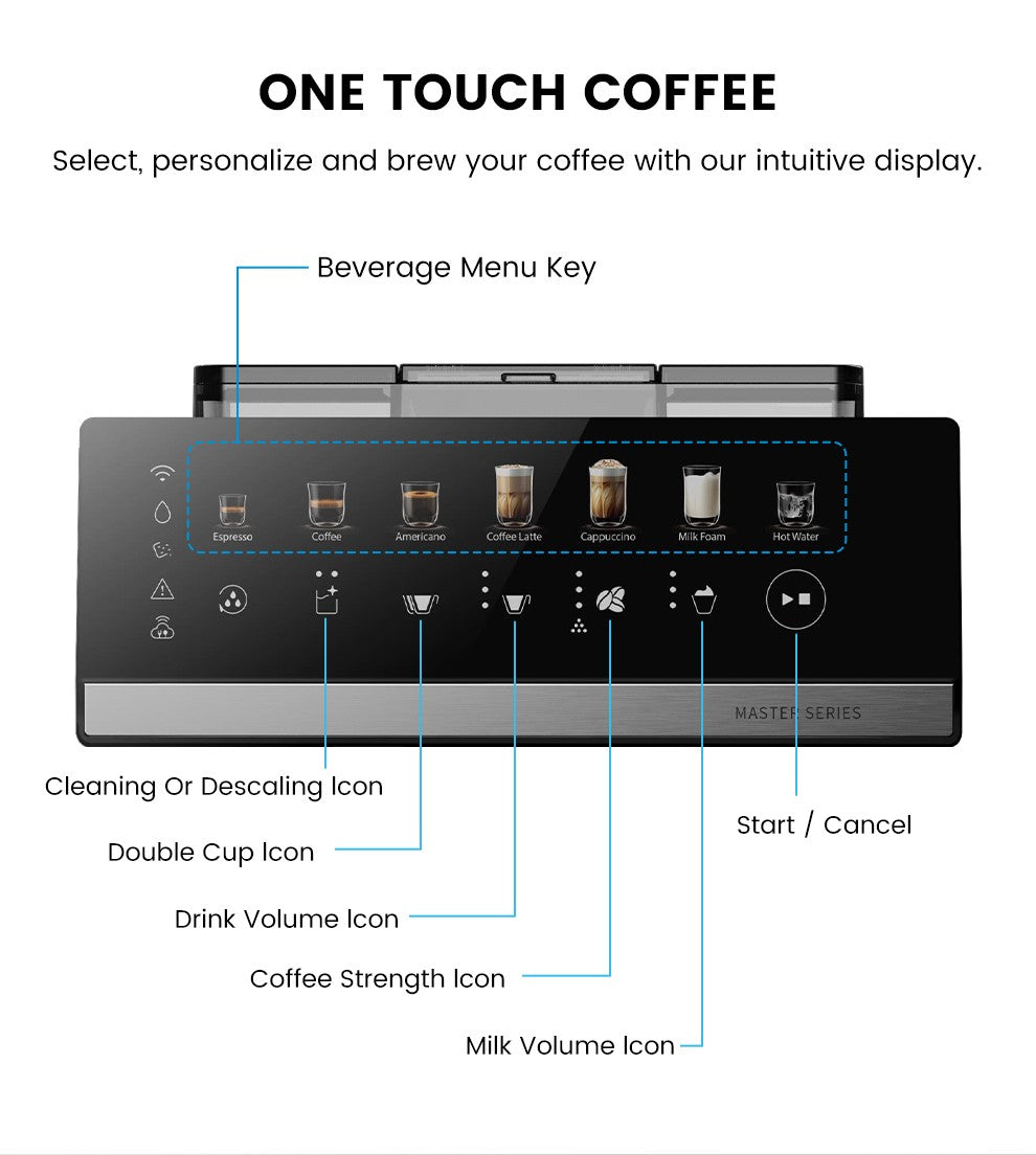 Máquina de Café Expresso Automática Mcilpoog M3 – Espumador e Reservatório de Leite Integrados, 7 Variedades de Café, Tela Sensível ao Toque