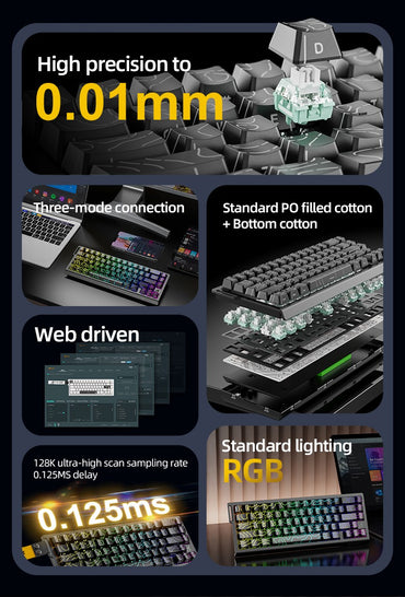 ATTACK SHARK X68PRO HE Wireless Keyboard,Magnetic Switch,With 0.01mm RT Accuracy,8KHz Polling Rate,0.125ms Latency,RGB Backlight