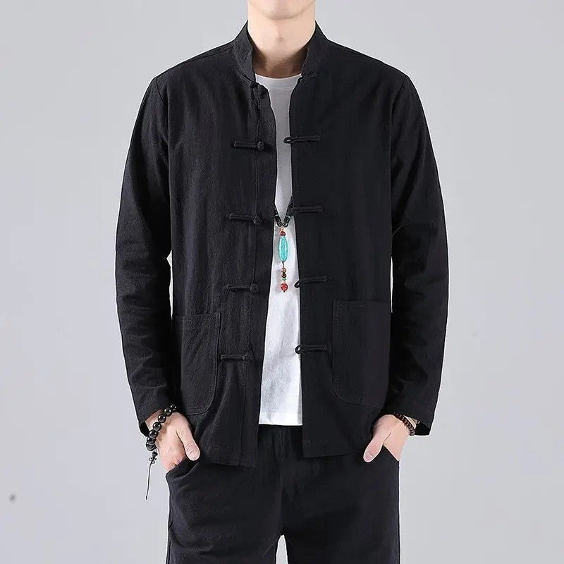 Chinese Style Linen Shirt with Button Design Cotton Linen Spring Autumn New Style Men's Retro Shirt Casual Summer Top