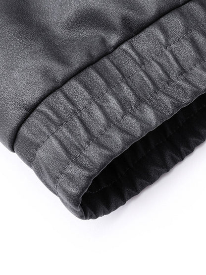 Plus Size Men's Casual Loose Fit Turndown Collar Motorcycle PU Leather Jacket, Suitable For Autumn, Zipper Front