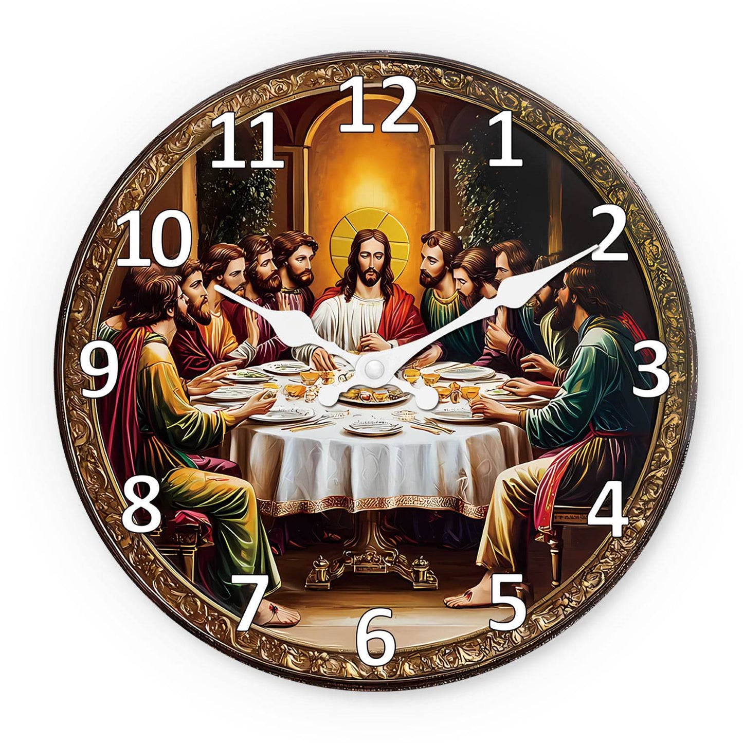 A Retro Religious“The Last Dinner” Wooden Wall Clock Living Room Bedroom Kitchen Home Decoration Wall Clock Silent Quartz Clock Holiday Gift 10 Inches 12 Inches 14 Inches 16inch (Without Batteries)