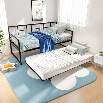 Cama-Sofá com Bicama, Cama de Solteiro com Altura Ajustável e Bicama Retrátil, Sofá-Cama com Suporte de Estrado de Aço para Sala de Estar
