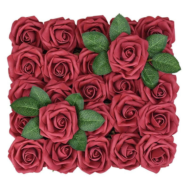 5-100pcs Fake Rose Flower Green Leaves for Valentine's Day Wedding Birthday Party Artificial Roses Heads with Stems Supplies