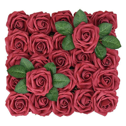 5-100pcs Fake Rose Flower Green Leaves for Valentine's Day Wedding Birthday Party Artificial Roses Heads with Stems Supplies