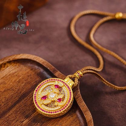 Luxury 9999 24K Solid gold certifid ancient method diamond garden butterfly compass pendant rotating compass pendant for women