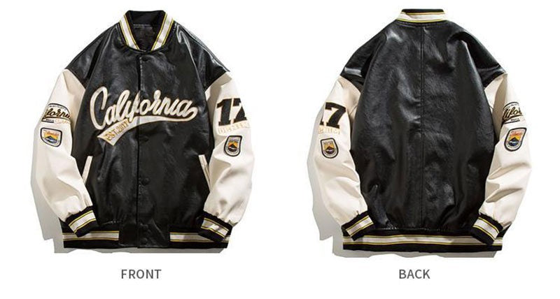 PU Leather Varsity Bomber Jacket Embroidery Pilot Baseball Jacket Men Hip-Hop Streetwear Women 2024 New Harajuku Loose Coats