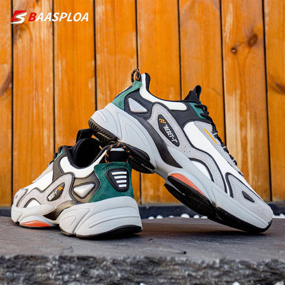 Baasploa Lightweight Running Shoes For Men's Designer Leather Casual Sneakers Lace Up Male Outdoor Sports Shoes Tennis