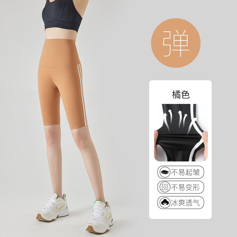 Five-point Summer Versatile Pants Side Stripe Sports Shark Pants Women's Outerwear Long Pants High Waist Seamless Barbi