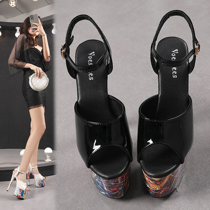 17CM Summer Shoes Women luxury Sandals Platform Ladies Shoes Stripper Womens High Heels Geometric Fluorescent Night light Heels