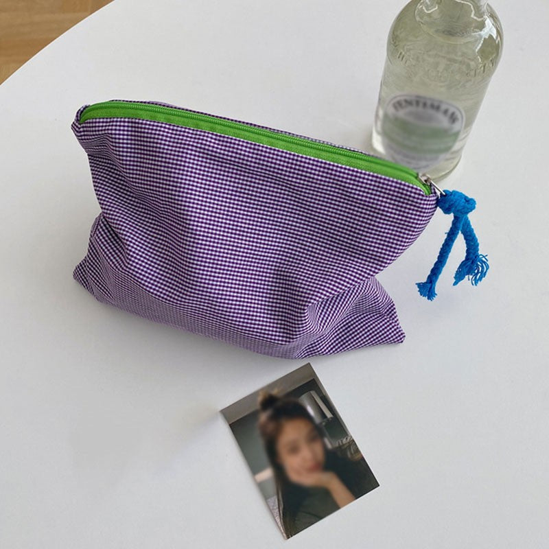 New Women Plaid Makeup Bag Large Capacity Cotton Zipper Pouch Purse Travel Clutch Makeup Bag Cosmetic Zipper Necessarie Feminina