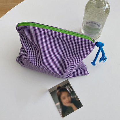 New Women Plaid Makeup Bag Large Capacity Cotton Zipper Pouch Purse Travel Clutch Makeup Bag Cosmetic Zipper Necessarie Feminina