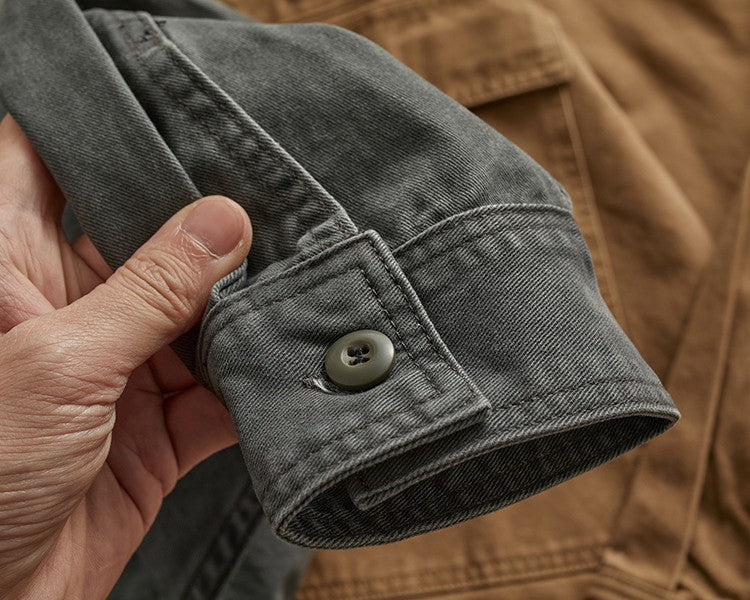 Heavy cargo shirt for men retro shirt for men pure cotton wash to do old loose casual long-sleeved coat for men