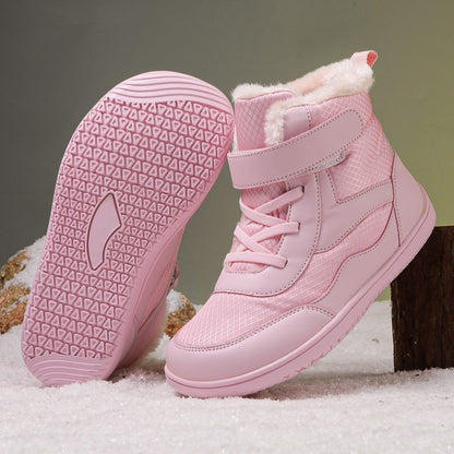 New Children's wide toe barefoot snow boots Little/Big/Kid Wide Toe Minimalist Sneakers Girls waterproof high-top cotton shoes
