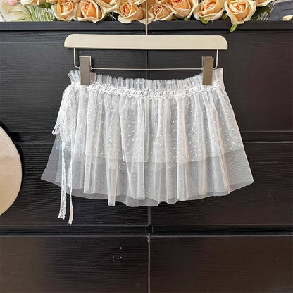 Y2K Trim Lace Up Short Fart Curtain Skirt Spring Layered Skirt INS Women Wrap Skirt Bandage Dress Apron Curtain Expansion Skirt