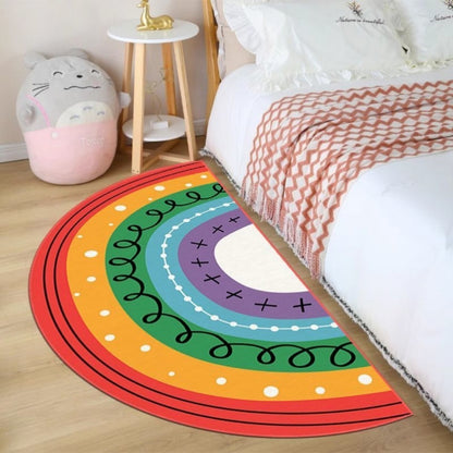 VIKAMA Rainbow Semi-Circular Carpet Non-Slip Noise Reduction Bedroom Bedside Rugs Entryway Door Mat Home Decoration