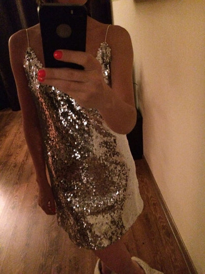 Deep V Neck Autumn Silver Sequined Backless Sexy Dress Women Off Shoulder Mini Dress Christmas Party Club Strap Dresses Vestidos