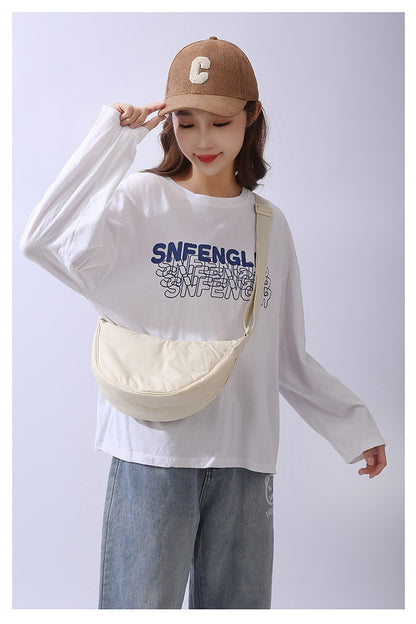 Solid Color Women's Portable Shoulder Bag Simple Female Nylon Cloth Padded Crossbody Bags Travel Purse Handbags Messenger Bag