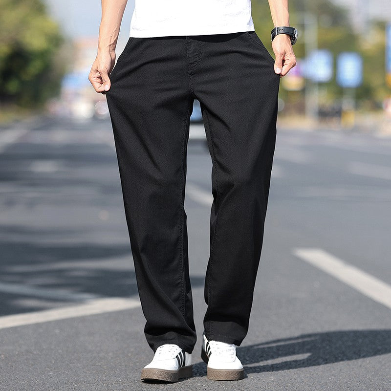 Loose Wide-leg Men's Thin Jeans Lyocell Soft Drape Fabric Comfort Trousers Spring Summer Fashion Brand Washing Denim Pants