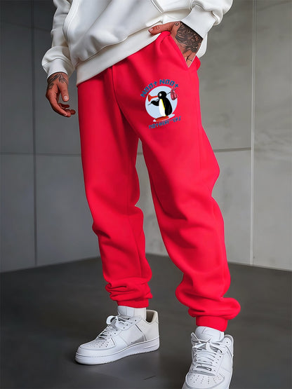 Noot Noot Cartoon Penguin Printing Sweatpants Men'S Basics Trousers Fleece Loose All-Match Sporty Pants Winter Men Streetwear