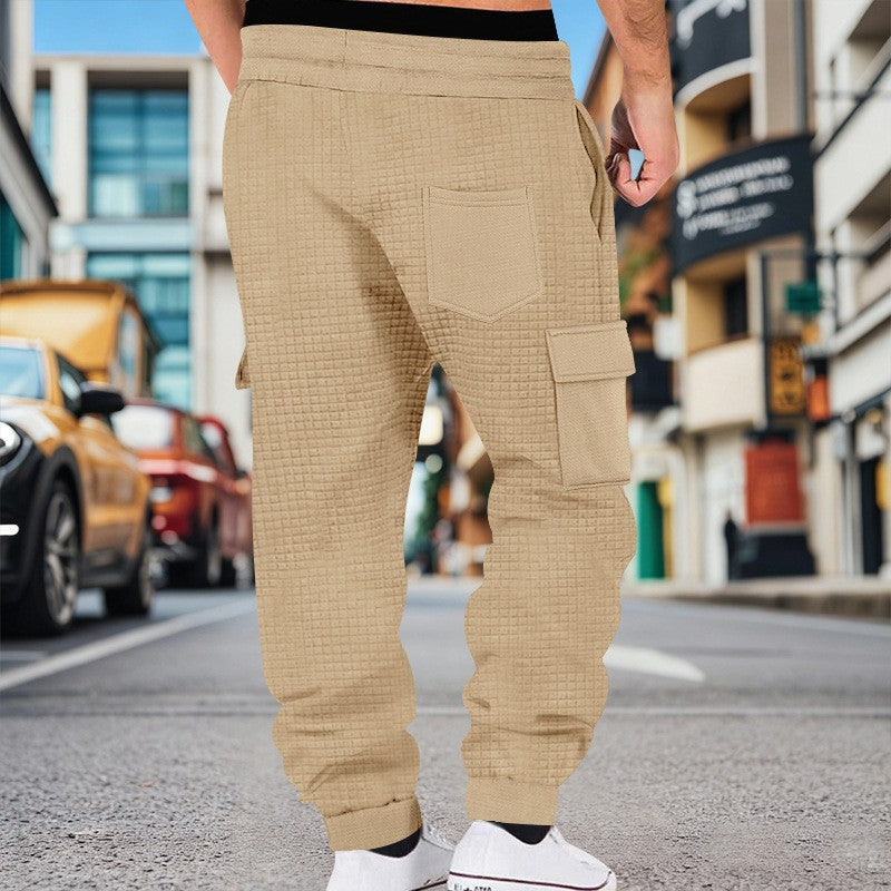 Men's Clothing  Pants Autumn Winter Fashion Casual Heavyweight Small Check Loose Jogger Sweatpants Waffles