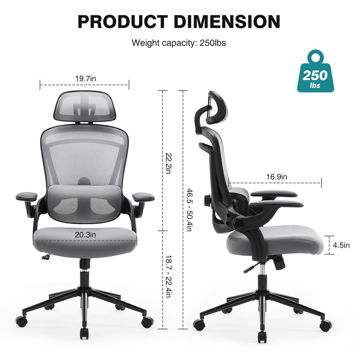 Cadeira de Escritório Ergonômica JHK com Apoio Lombar Ajustável em Mesh, Inclinação de 120°, Encosto Alto Confortável e Braços Macios Retráteis