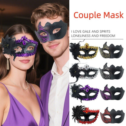 2Pcs Men Women Half Face Masks Couple Masks Sexy Painted Masquerade Mask Wedding Carnival Performance Costume Prom Party Supply