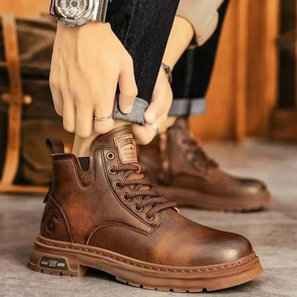 Men's Boots Fashion Motorcycle Boots High-top Casual Leather Boots for Men Plush Warm Winter Boot Non Slip Platform Boot Botas