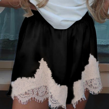 Women Y2k Slik Lace Trim Shorts Stain Pajama Micro Mini Slip Boxer Shorts Low Rise Lounge Pj Bottoms Pettipants Streetwear