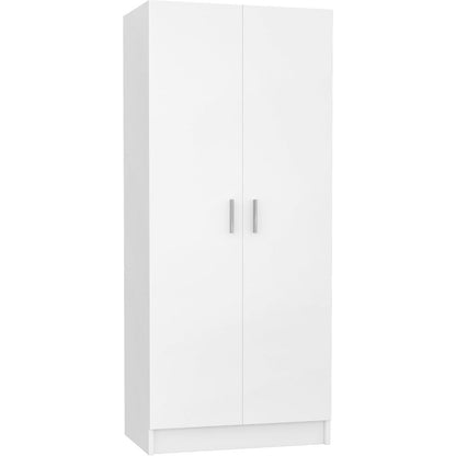 2 Door Wardrobe Closet Storage Cupboard, with Rail and Shelves Bedroom Armoires