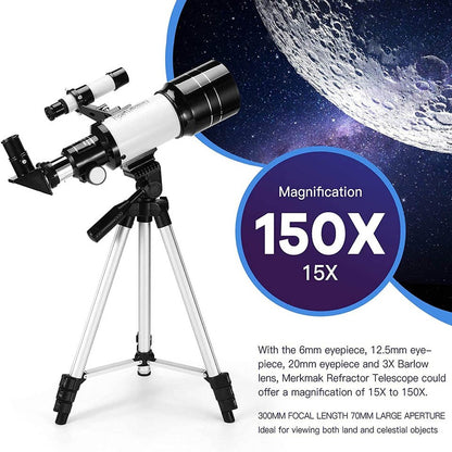 Telescópio Astronômico 30070 com Espelho Localizador Tripé Clipe de Telefone Alta Ampliação Entrada Usando Observação Astronômica de Estrelas