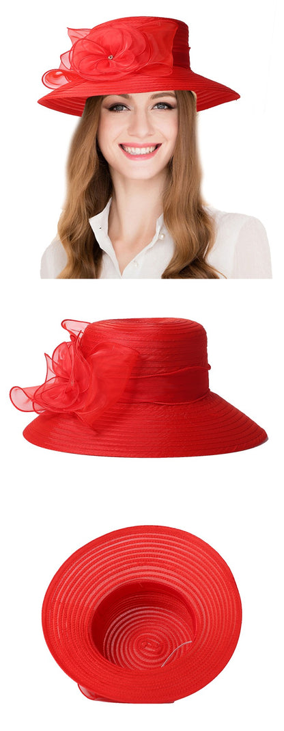 FS Chapéus Brancos de Igreja para Mulheres Elegantes com Aba Larga Fascinators de Casamento Boné com Flor Chapéu de Balde Guarda-sol de Praia de Inverno Sombrero
