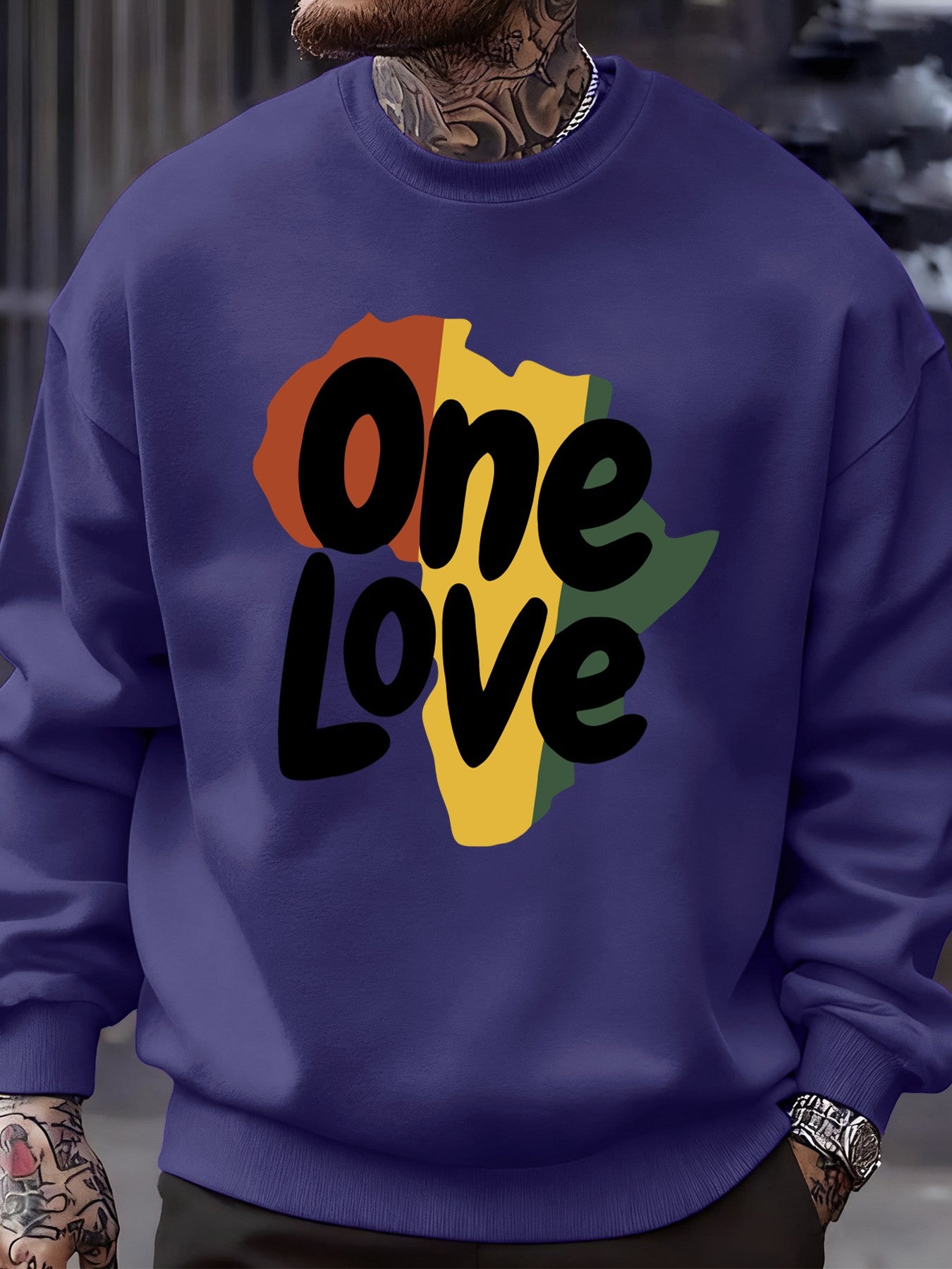 One Love African Continent Prints Sweatshirt Men Crewneck Clothes Autumn Fleece Pullover Oversized Multicolor Streetwear Unisex