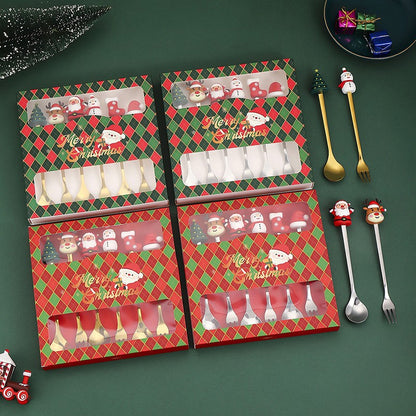 1 Set Christmas Fork And Spoon Tableware Gift Box , Stainless Steel Tableware, Coffee, Tea And Dessert Fork And Spoon