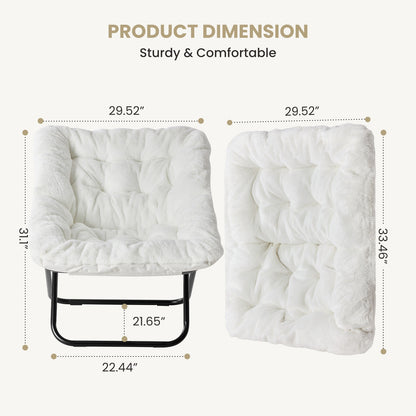 JHK 28IN Cozy Saucer Chairs Soft Faux Fur Large Size Folding Lounge Living Room Padded Seat Metal Frame Reading Chair Furniture