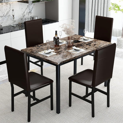 Modern 5-Piece Dining Set with Faux Marble Table and 4 Chairs