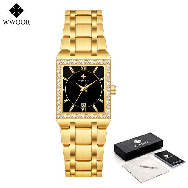 WWOOR Top Brand Luxury New Ladies Diamond Watch Fashion Square lady Wrist Watch Simple Women Dress Small Watch Relogio Feminino