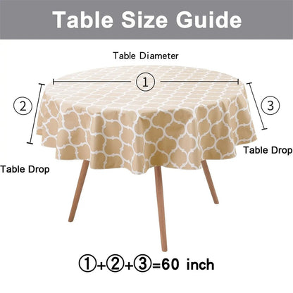 Olanly Waterproof Tablecloth Heat-Resistant 60inch Round PVC Table Cloth Wedding Kitchen Dining Desk Moroccan Table Coat Cover