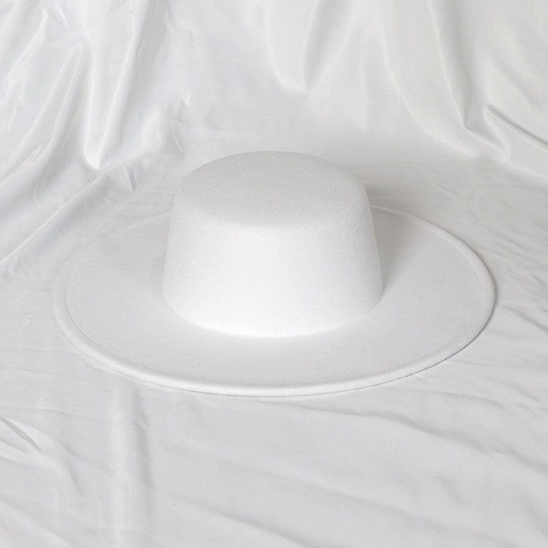 2022 new oversized edge flat top hat retro French felt hat outdoor sun hat women's big-brimmed fedora hat